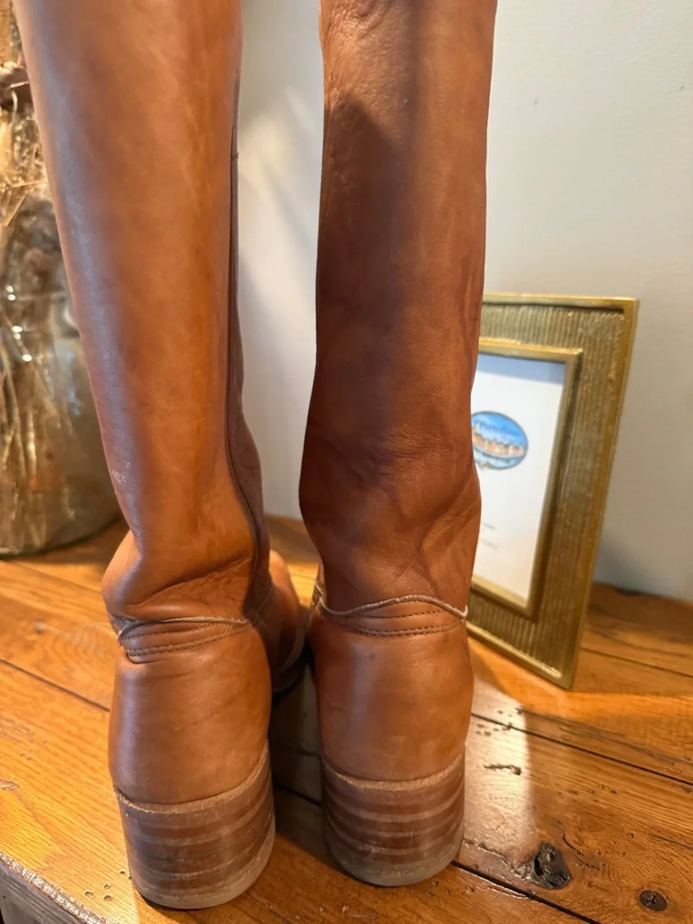 Frye Tan Leather Mid-Calf Boots - Picture 6 of 8